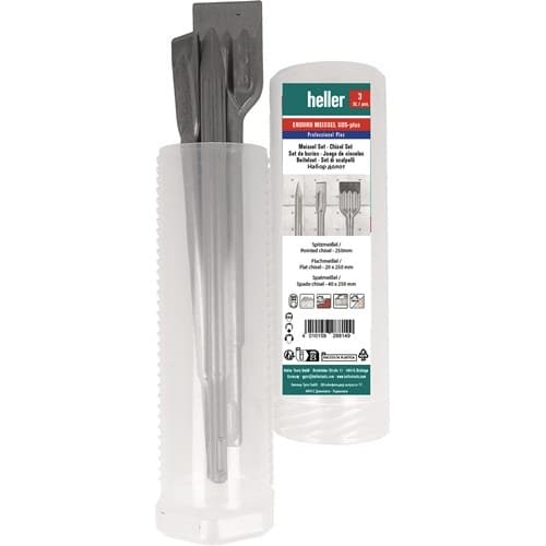 HELLER Bohrhammermeißelsatz 1218 Enduro SDS-plus 3 Spitz-,Flach-,Spatmeißel