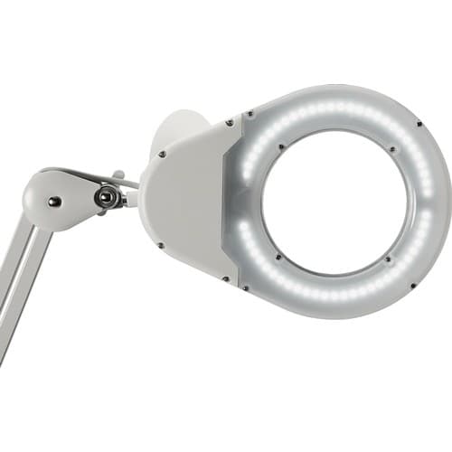 LED-Lupenleuchte Glaslinse 127mm (5 Zoll) Standfuß weiß m.Abdeckung,runder Kopf
