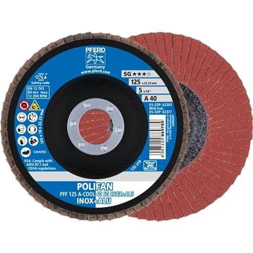 PFERD TOOLS Fächerscheibe POLIFAN A-COOL SG INOX+ALU D.125mm K.40 fl.INOX/Aluminium NK