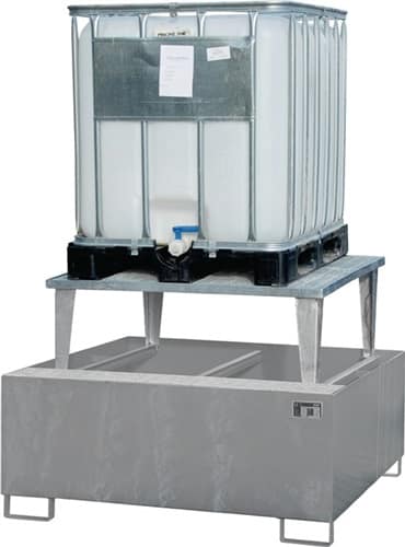 BAUER Auffangwanne Auffangvol.1000l L1460xB1460xH1083mm Stahlbl.m.Gitterrost silber