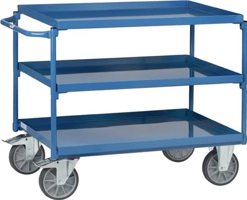 FETRA Tischwagen Bügel waagerecht 3 Stahlblechwan. L850xB500mm Rand-H.40mm brillantbl.