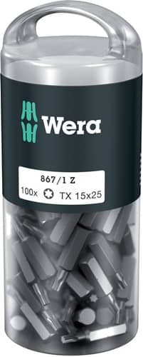 WERA Bitgroßpackung 867/1 Z 1/4 Zoll T 15 L.25mm DIN ISO 1173,Form C 6,3 100St./Box