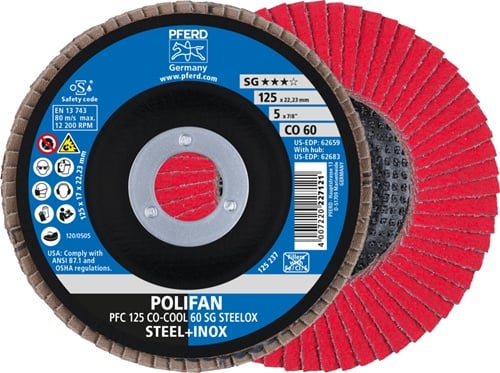 PFERD TOOLS Fächerscheibe POLIFAN CO-COOL SG STEELOX D.125mm K.60 kon.INOX CO