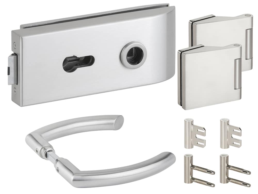 HERMAT Ganzglastürschloss-Set BARI 6143/6325/1804/HZSZ, Edelstahl