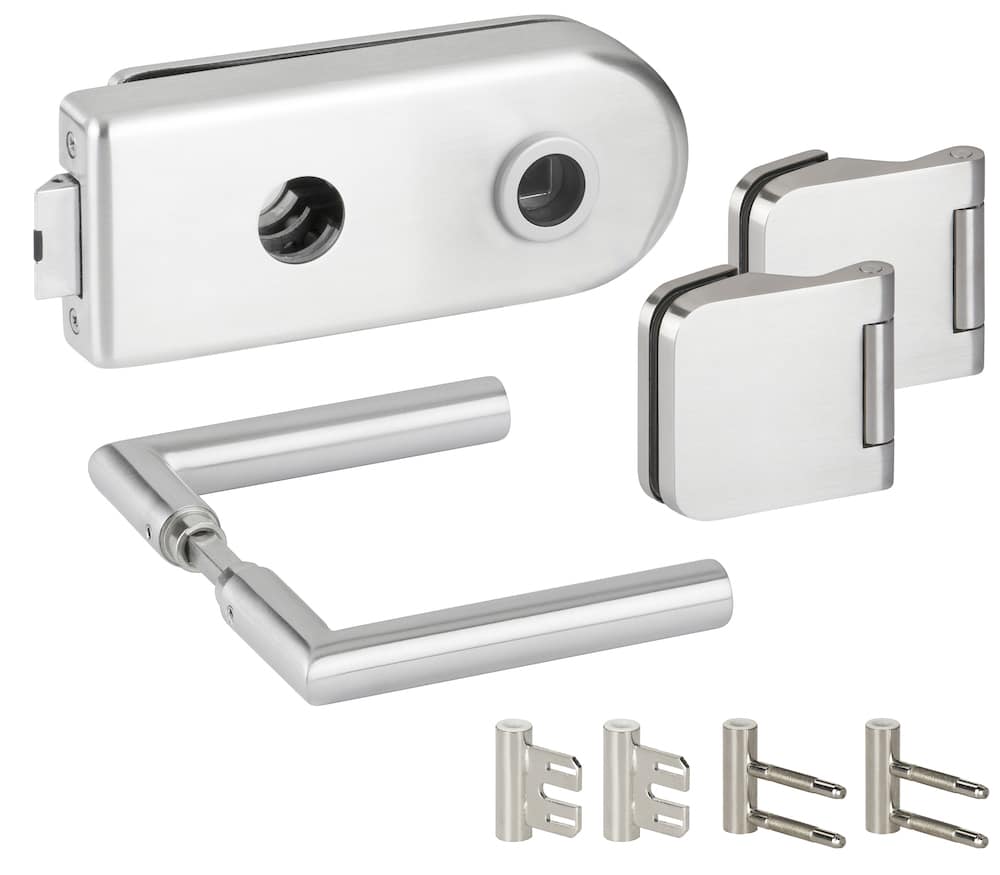 HERMAT Ganzglastürschloss-Set VENEZIA 6018/6315/1802/HZSZ, Edelstahl