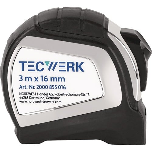 TECWERK Taschenrollbandmaß L.3m B.16mm mm/cm EG II 2K Automatic TECWERK
