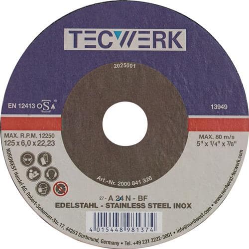 TECWERK Schruppscheibe INOX D125xS6mm gekr.INOX Bohr.22,23mm TECWERK
