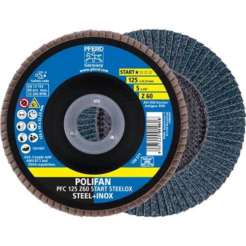 PFERD TOOLS Fächerscheibe POLIFAN Z BOX D.125mm K.Z-60 kon.INOX ZK Box á 10 St.PFERD
