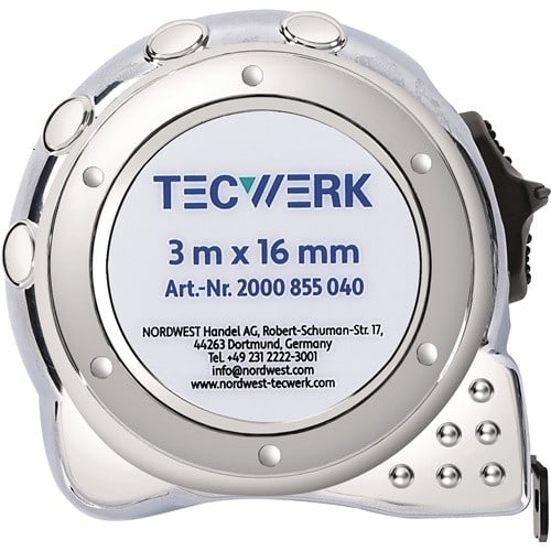 TECWERK Taschenrollbandmaß L.3m B.16mm mm/cm EG II Ku.CR TECWERK