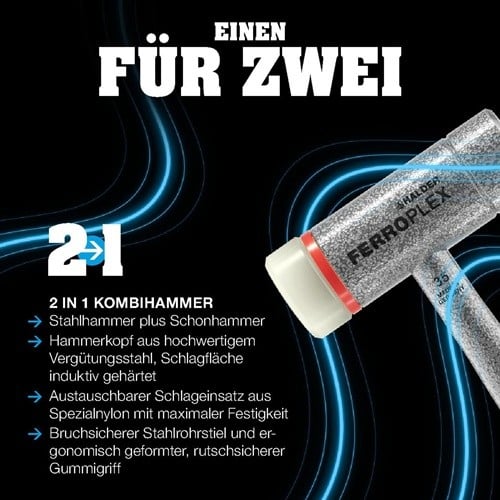HALDER Schon- u.Schlosserhammer FERROPLEX L.295mm Kopf-D.35mm hart STA