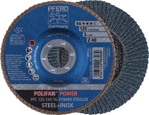 PFERD TOOLS Fächerscheibe POLIFAN Z SG POWER STEELOX D.125mm K.40 INOX ZK Ausf.kon.PFERD
