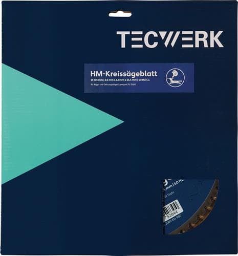 TECWERK Tisch-/Kappkreissägeblatt AD 305mm Z.60 HLTCG Bohr.25,4mm Schnitt-B.2.6mm