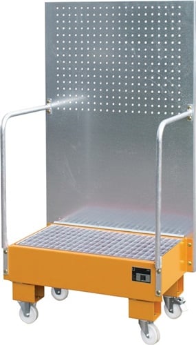 BAUER Auffangwanne Auffangvol.60l L570xB890xH1685mm Stahlbl.m.Giiterrost gelborange