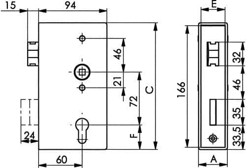 AMF Schlosskasten 140UNIG DIN L/R Maß A30xB94xC172mm Dornm.60mm AMF