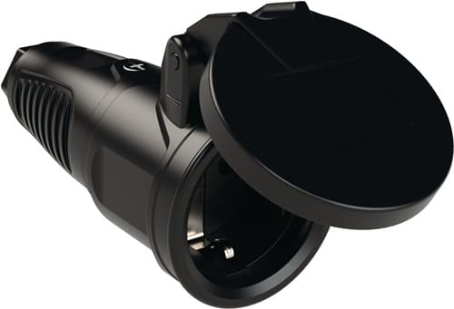 JÄGER DIREKT Schutzkontaktkupplung 10-/16 A 250 V schwarz IP54 Vollgummi,m.Federklappdeckel