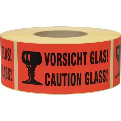 TRANSPAK Hinweisetikett Vorsicht Glas L.145 mm,B.70mm rot 1000 St./Rolle TRANSPAK
