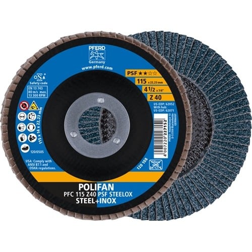 PFERD TOOLS Fächerscheibe POLIFAN Z PSF STEELOX D.115mm K.40 kon.STA/INOX ZK PFERD