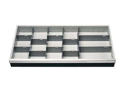 BEDRUNKA+HIRTH Unterteilungsmaterial Front-H.100mm 4 Längs-/10 Querteiler f.Schrank-B.980mm
