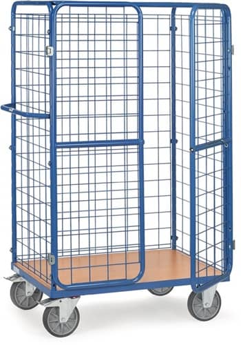 FETRA Paketwagen Drahtgitterverkleidung L1000xB700mm brillantblau m.Flügeltüren u.Dach