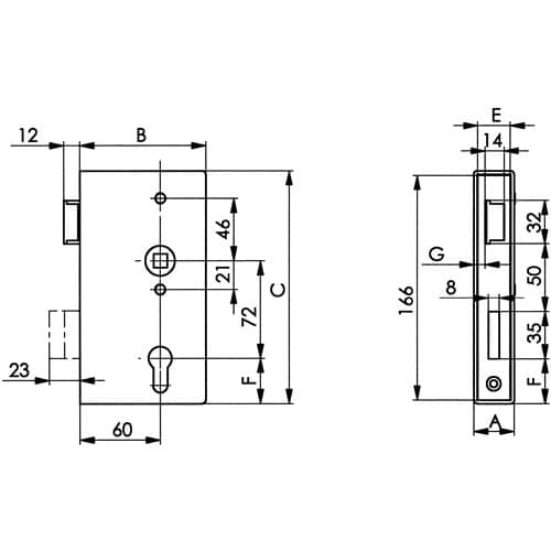 AMF Schlosskasten 140P DIN R Maß A40xB94,5xC173mm Dornm.60mm AMF
