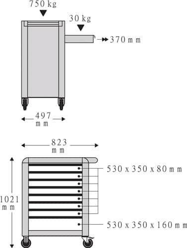 STAHLWILLE Werkstattwagen 95/8 PRO BxTxHmm 8 Schubl.