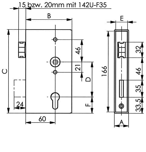 AMF Schlosskasten 140U DIN L/R Maß A40xB94,5xC173mm Dornm.60mm AMF