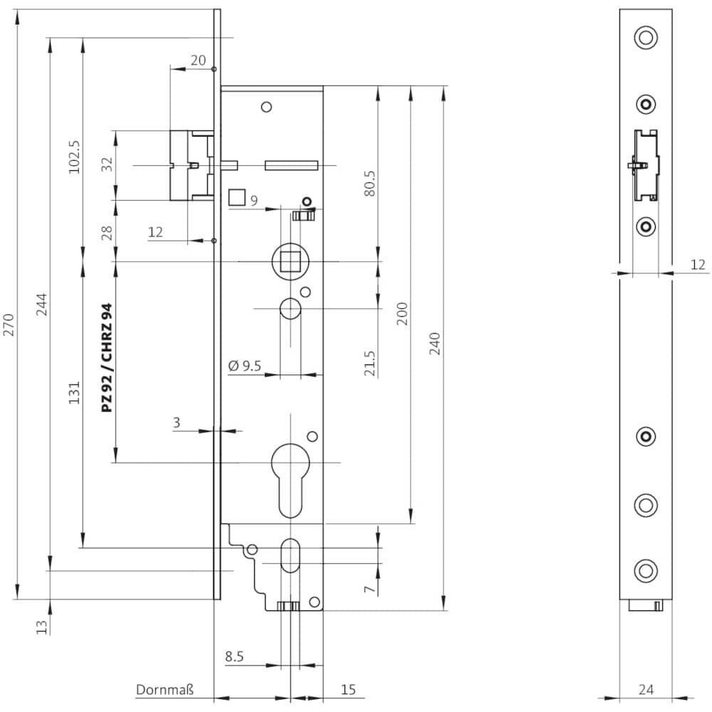 BKS Panik-Einsteckschloss (elektromechanisch) B 1956, U-Stulp, Edelstahl