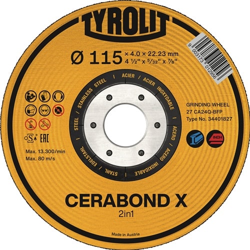 TYROLIT Schruppscheibe CERABOND X D178xS7mm K.24 gekr.INOX/Stahl Bohr.22,23mm TYROLIT