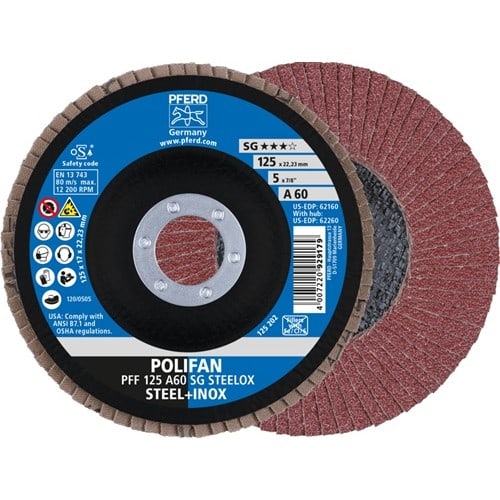 PFERD Fächerscheibe POLIFAN A SG STEELOX D.125mm K.60 fl.INOX NK PFERD