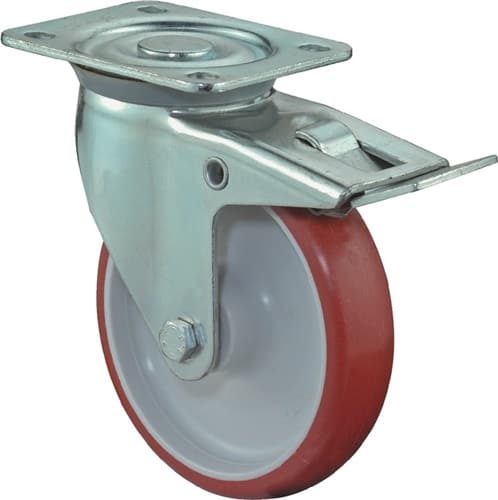 BS ROLLEN Lenkrolle D.80mm Trgf.120kg m.Festst.PU 104x80mm rot BS ROLLEN