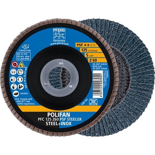 PFERD TOOLS Fächerscheibe POLIFAN Z PSF STEELOX D.125mm K.60 kon.STA/INOX ZK PFERD