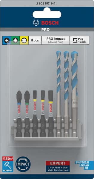BOSCH Impact Control Schrauberbitpack, 8-teilig, gemischt mit Mehrzweckbohrer