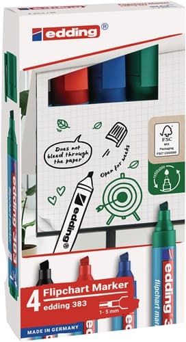 EDDING Flipchartmarker 383 schwarz/rot/blau/grün Strich-B.1-5mm Keilspitze Krt.EDDING