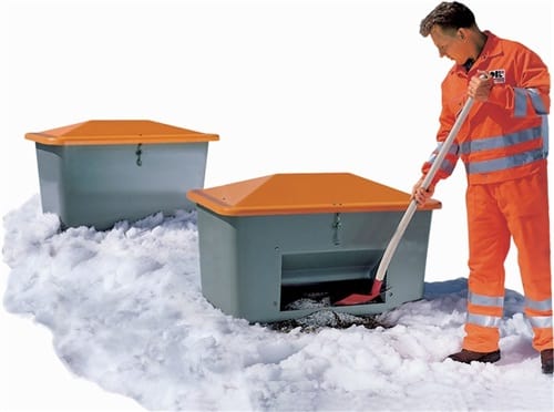 CEMO Streugutbehälter L1630xB1210xH1010mm 1100l GFK grau/orange o.Entnahmeöffnung