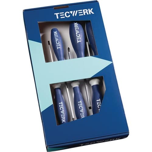 TECWERK Schraubendrehersatz 6-tlg.Schlitz/PZD 3K-Griff 6-Kant-Klinge/Ans.TECWERK