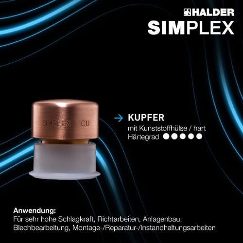 HALDER Schonhammerkopf SIMPLEX Kopf-D.40mm Kupfer m.Kunststoffhülse hart HALDER
