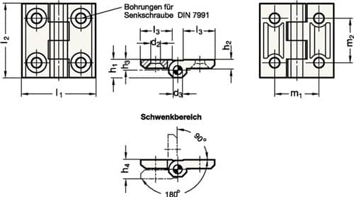 GANTER Scharnier GN 237 H.40mm B.40mm S.5mm Zink-Druckguss besch.GANTER