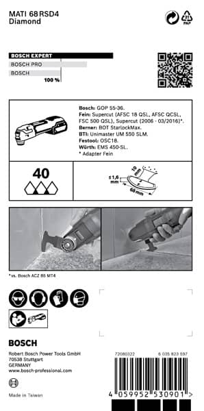 BOSCH EXPERT Corner Blade MATI 68 RD4 Blatt für Multifunktionswerkzeuge, 68 x 10 mm. Für oszillierende Multifunktionswerkzeuge