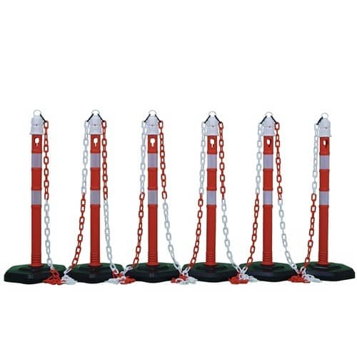 Sperrpfostenset PPC rot/weiß m.Sechskantfuß D63xH1000mm 6 Pfosten u.5 Ketten