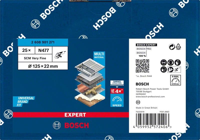 BOSCH EXPERT N477 SCM Scheibe für Winkelschleifer, 125 x 22 mm, sehr fein, 25-tlg.. Für kleine Winkelschleifer