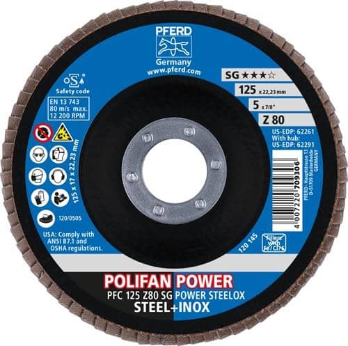 PFERD TOOLS Fächerscheibe POWER STEELOX D.125mm K.80 INOX ZK Z Ausf.kon.PFERD