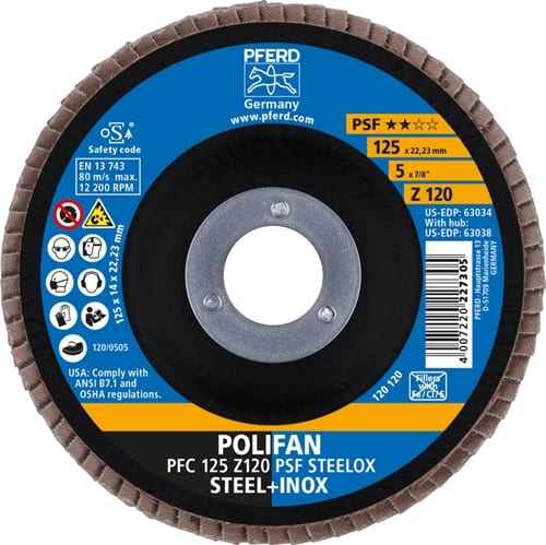 PFERD TOOLS Fächerscheibe POLIFAN Z PSF STEELOX D.125mm K.120 kon.STA/INOX ZK Z PFERD