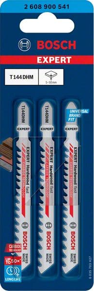 BOSCH EXPERT ‘Hardwood Fast’ T 144 DHM Stichsägeblatt, 3 Stück. Für Stichsägen