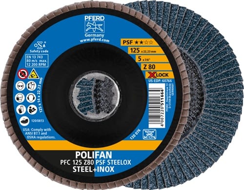 PFERD TOOLS Fächerscheibe X-LOCK PSF Z STEELOX D.125mm K.80 kon.INOX ZK Z PFERD
