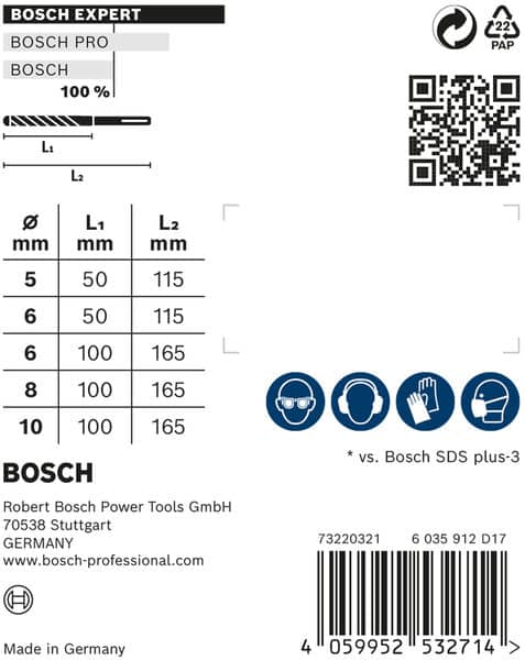 BOSCH EXPERT SDS plus-7X Hammerbohrer-Set, 5/6/6/8/10 mm, 5-tlg.. Für Bohrhämmer