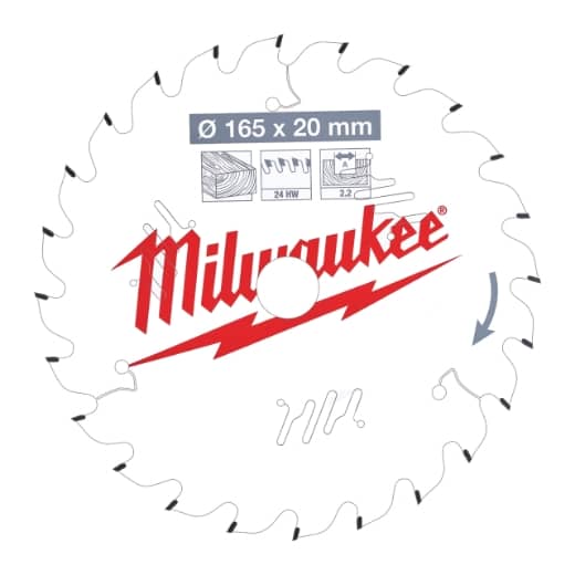 MILWAUKEE 165/20 mm Z24 Wechselzahn Kreissägeblatt Holz für Handkreissägen