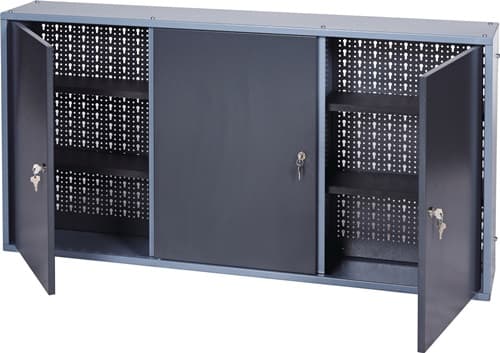 Werkzeugschrank H600xB1200xT200mm silber anth.3 Lochrückwände,3 Türen