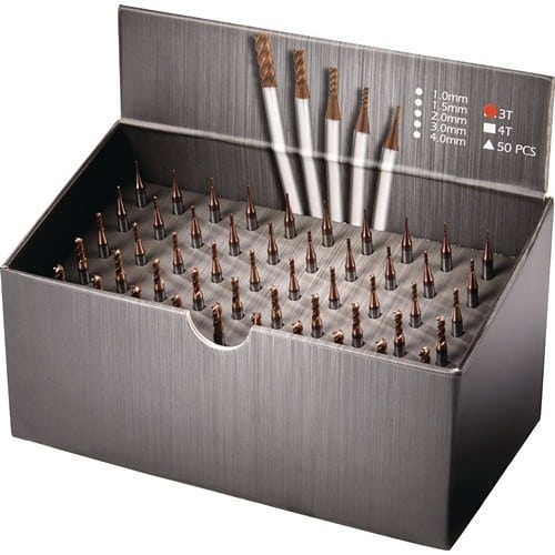 TECWERK Schaftfräser-Set DIN 6527 D.1/1,5/2/3/4mm Z.3 VHM TiSiN 50tlg.Krt.TECWERK