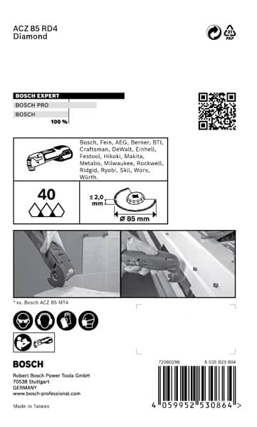 BOSCH EXPERT Grout Segment Blade ACZ 85 RD4 Blatt für Multifunktionswerkzeuge, 85 mm. Für oszillierende Multifunktionswerkzeuge