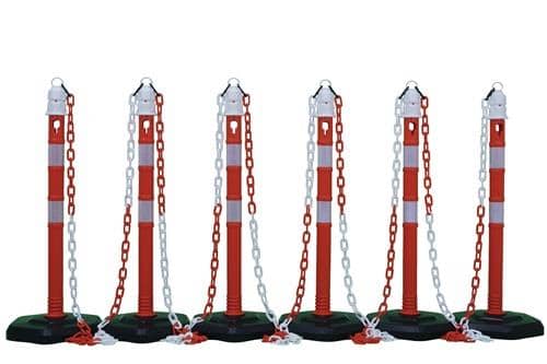 Sperrpfostenset PPC rot/weiß m.Sechskantfuß D63xH1000mm 6 Pfosten u.5 Ketten